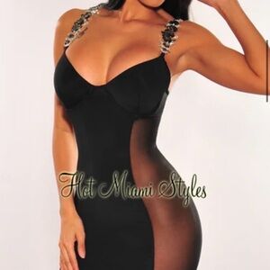 Hot Miami Styles Black Embellished Strap Top NEVER WORN
